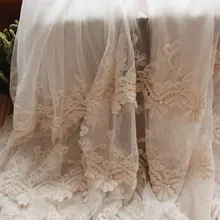 Кружевная ткань цвета слоновой кости, ретро вышитый газ, кружево, ткань, винтажная кружевная ткань с зубчатой отделкой двора