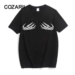 COZARII модная летняя футболка Для женщин короткий рукав o-образным вырезом черные тонкие свободные топы ручной кости с буквенным принтом Feminina