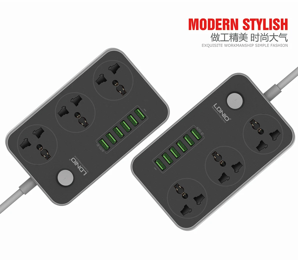 LDNIO SC3604 6 USB Ports And 3 Power Sockets Extension