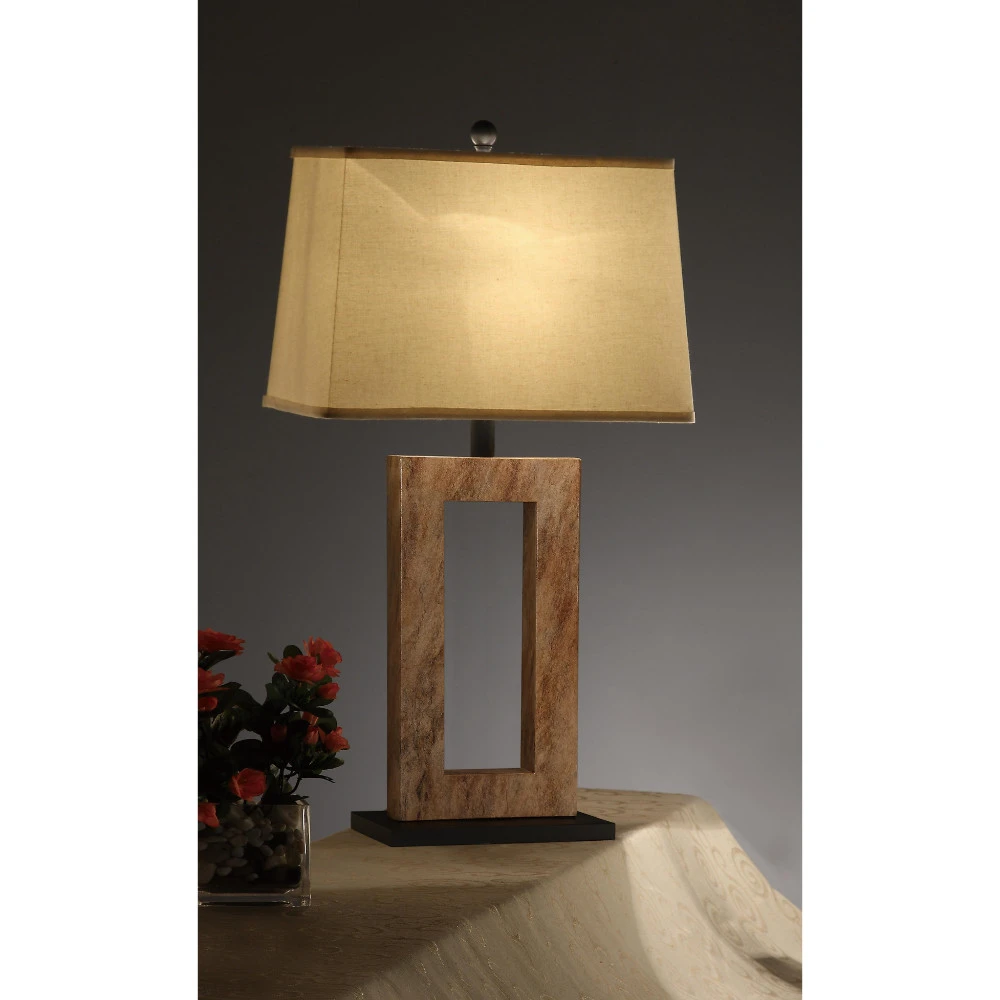 Polyresin Fabric Shade Lamp Tan Brown Set Of 2