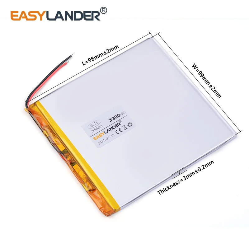 

10pcs /Lot 3.7v lithium Li ion polymer rechargeable battery 309998 3300mah tablet pc 7 inch 8 inch 9inch 039998