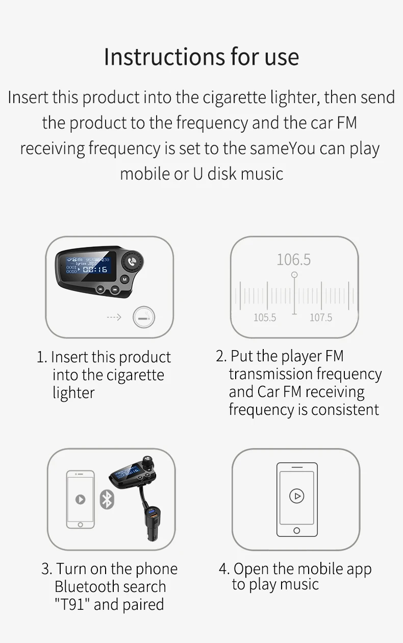 Автомобильный MP3-плеер Bluetooth fm-передатчик Hands-free автомобильный аудио-mp3 модулятор 1,74 дюймовый ЖК-дисплей 2.4A USB Автомобильное зарядное устройство