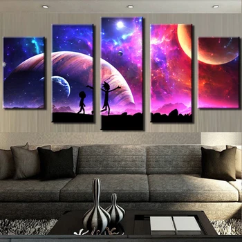 

Painting Wall Pictures Home Decor Artwork Modular 5 Panel Rick And Morty Poster Framework HD Printed Modern Canvas Living Room