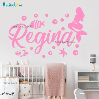 

Personalized Mermaid Fish And Bubble Sea Lover Ocean Theme Starfish Wall Sticker Girl Room Decal Wallpaper Nursery Decor BA060