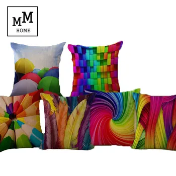 

Rainbow Pencile Umbrella Cotton Linen Cushion Decorative Home Sofa Bedside Throw Pillow Home Decor Bicycle Pillow Free Shipping