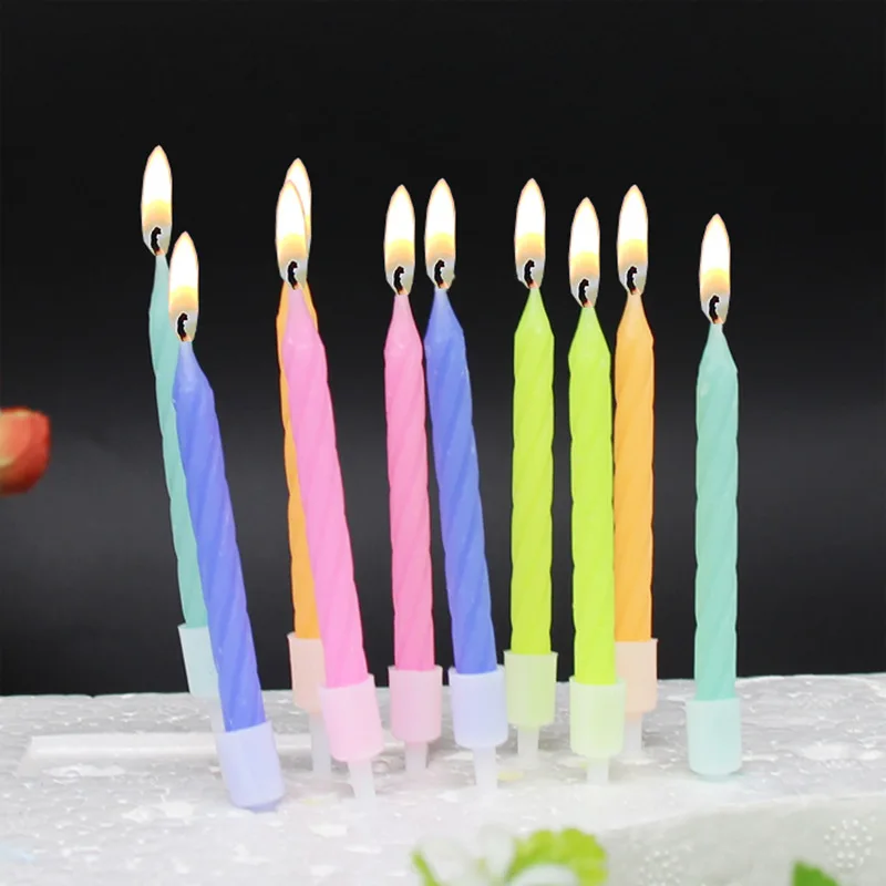 4 pack= 40pcs Birthday candels Color thread cake candle with stand
