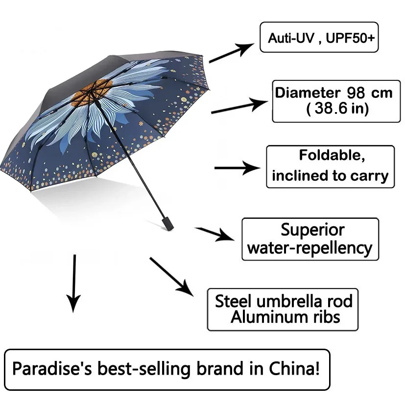 Бренд Auti-UV, модный зонтик для дождя, женский, Подсолнух, складной зонтик, Modish, качественный, ветрозащитный, солнцезащитные зонты, для девушек, большой, женский подарок