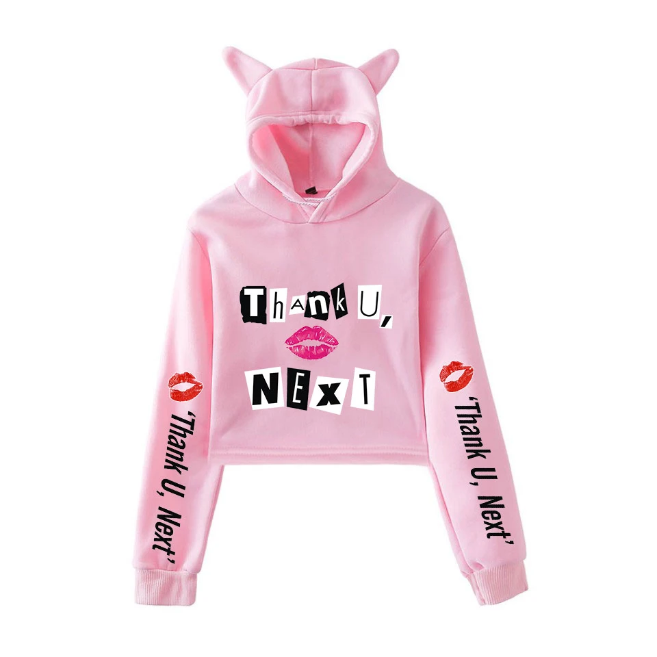 

2019 Summer Hoodies Ariana Grande Fashion Trend Kawaii Cat Crop Top Women Hoodies Sweatshirt Sexy Hot Kpop Harajuku Plus Size