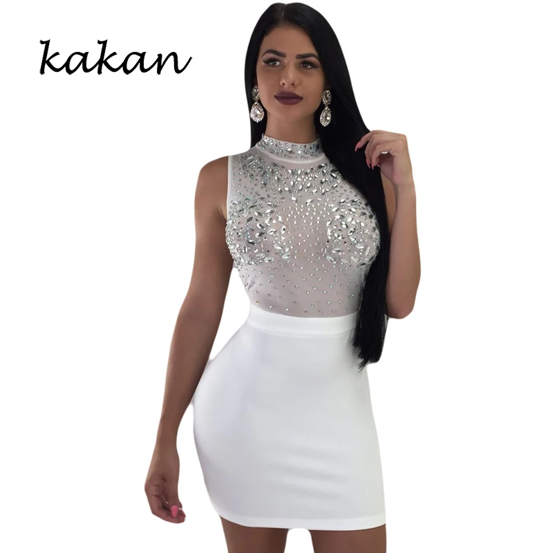 

Kakan summer new hot sexy dress women's mesh hot diamond dress nightclub club party dress