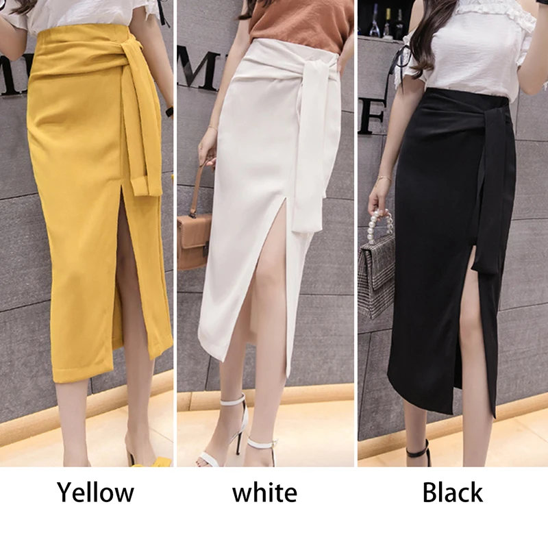 

Liva Girl 2019 Summer New Product Split Straps Skirt In The Long Section Irregular OL Bag Hip Skirt Simple Wild A Word Skirt