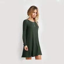 LOSSKY 12 Colors Fashion Cotton Autumn Winter Brief Women’s Long Sleeve Casual Loose Blue Red Dress Pleated Mini Party Dresses