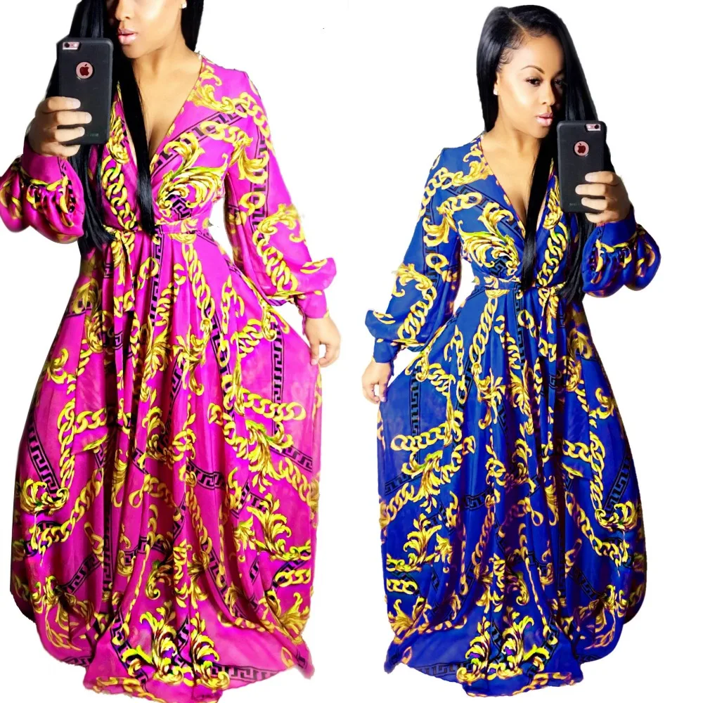 2017 sexy d\u0027été maxi longue dress vêtements africain bazin riche robe golden chain imprimer