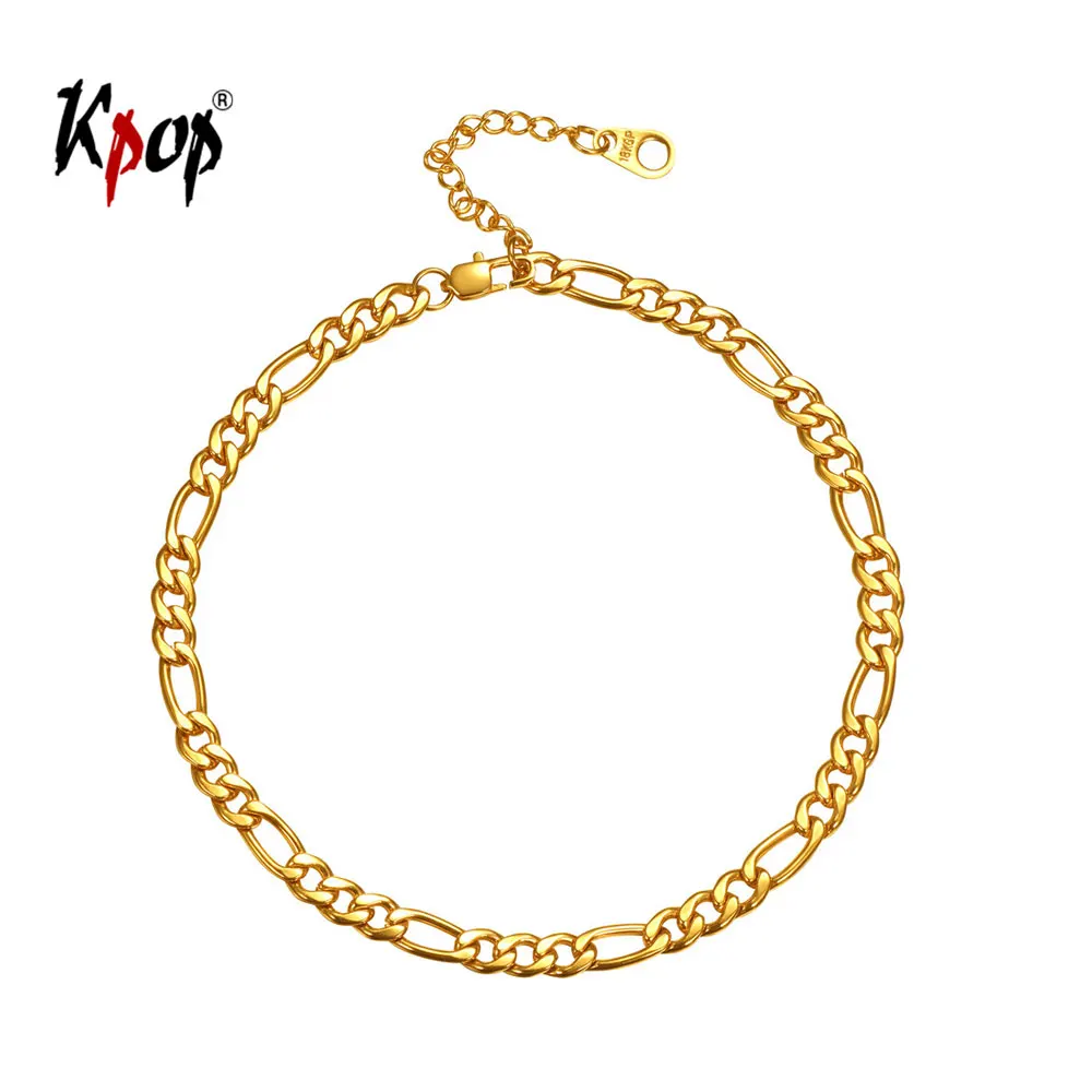 

Kpop Anklet Bracelet Trendy Summer Jewelry Stainless Steel Gold Color Adjustable Foot Chain for Women 3mm A226