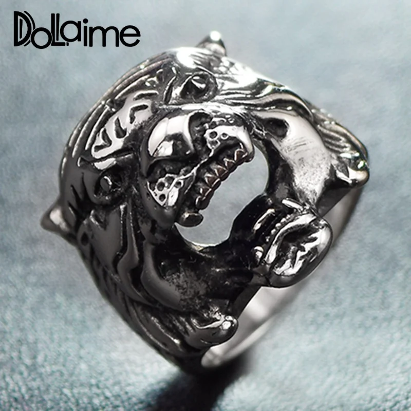 Мужское кольцо с головой тигра Dolaime R765 модное серебряное из нержавеющей стали для