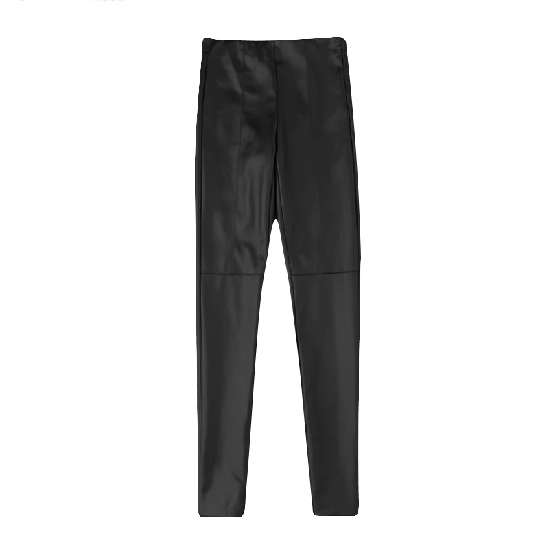 Высококачественные обтягивающие кожаные женские брюки, осенние брюки из искусственной кожи, серебристые черные узкие брюки с боковой молнией и высокой талией - Цвет: Черный