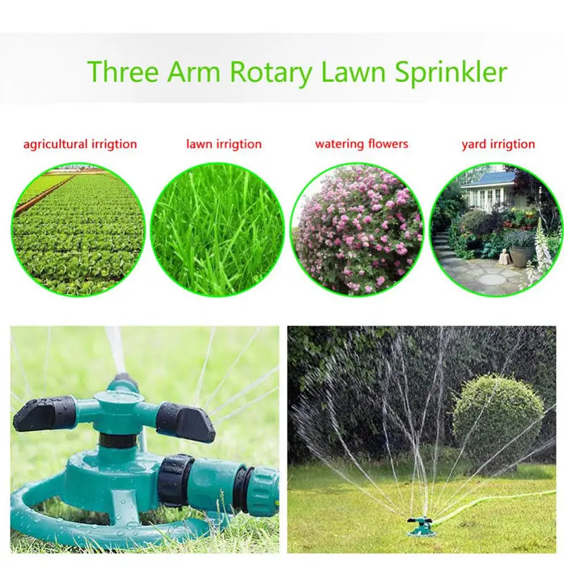 

Garden Rotating Sprinkler 3-Arm Fitting Hose Outdoor Water Spray Sprinkle Garden