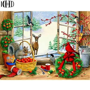 

MHD Diamond Paintings Animal - Merry Christmas Snow Deer Knit Cross Stitch - Sticky Diamonds - Round & Full Diamond