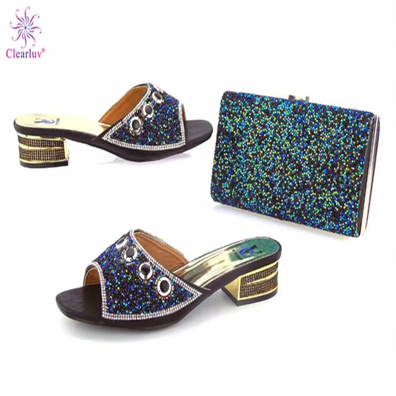 

Latest Design Matching Shoes and Bag Set In Heels African Women Shoe and Bag Set Decorated with Rhinestone Elegant Wedding Pumps