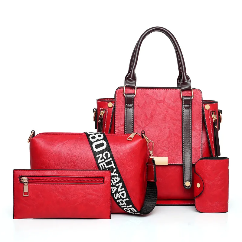 Мода 4 шт./компл. из искусственной кожи Сумки из натуральной кожи четыре набора композитная сумка большой Ёмкость Сумка-тоут сумка женская сумка через плечо, сумочка, кошелек - Цвет: Красный