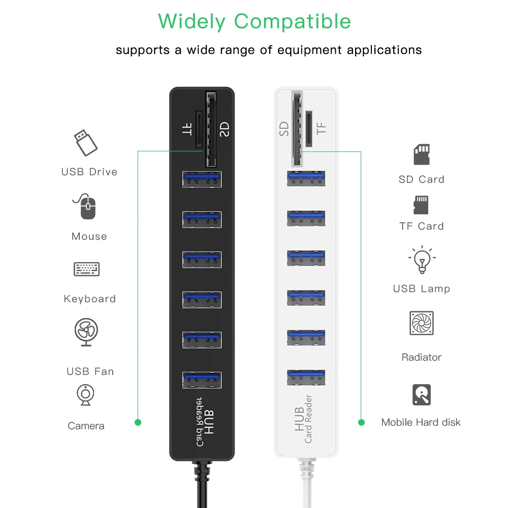 6 портов USB 2,0 HUBCombo Micro Card Reader SD/TF высокоскоростной Мульти USB разветвитель концентратор комбо все в одном для ПК Laptotop компьютер OTG