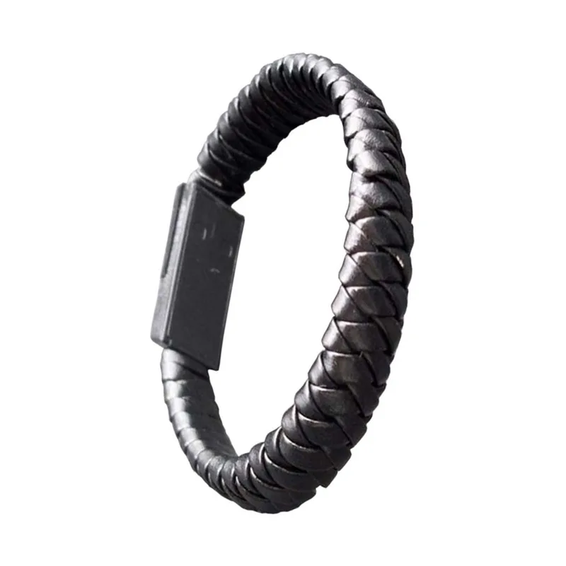 FUNIQUE кабель для передачи данных для мобильного телефона плетеные браслеты и браслеты для мужчин и женщин панк Usb зарядный кабель Lether браслет ювелирные изделия - Окраска металла: type-c black