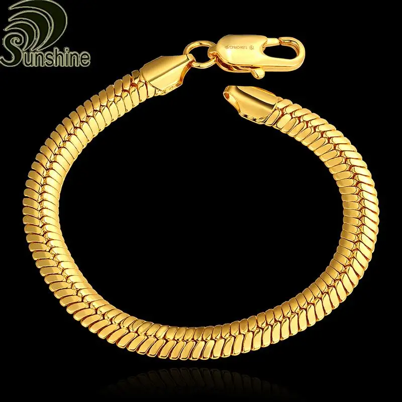 Free shipping Men chain bracelet 18K Real yellow Gold Plated Men