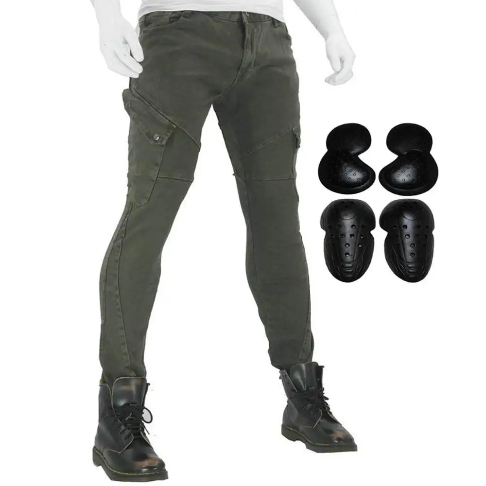 Мужские и женские мотоциклетные штаны для верховой езды, Мото гоночные джинсы, защитные штаны, рыцарские хоккейные байкерские бронештаны с обновленными наколенниками - Цвет: Army Green
