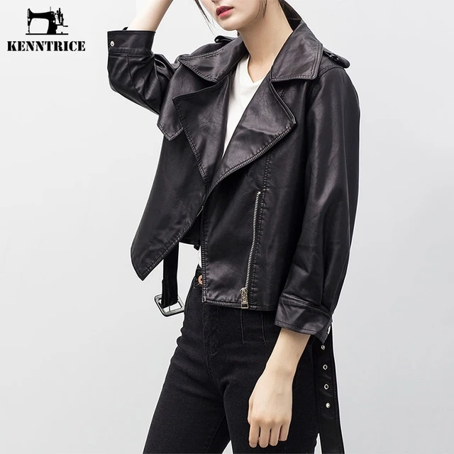 KENNTRICE Simple Korean Faux Leather Jacket Women Loose Coat Solid