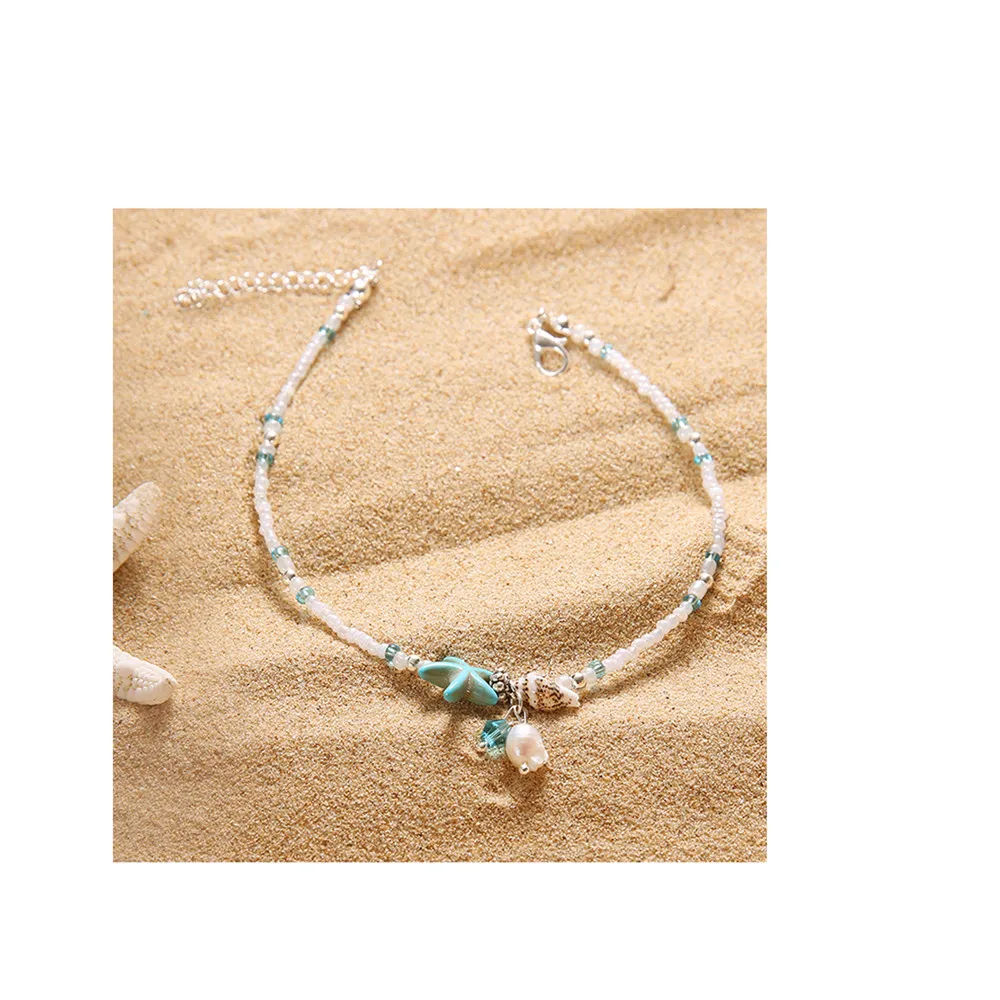 Enkellandje лодыжки браслет популярный резиновый Дамский модный пляжный секционный бисер Раковина Морская звезда форма ножной браслет bransoletka na noge