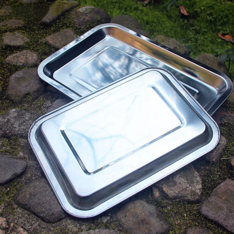 1 unidades rectángulo de barbacoa de acero inoxidable de bandeja al aire libre Camping Picnic placa bandeja de comida, accesorios de barbacoa 27x20x2 CM/32x22x2 cm