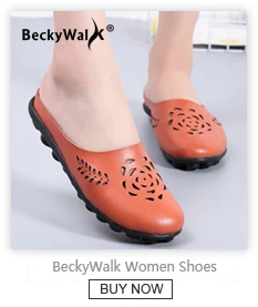 BeckyWalk Summer Women Slippers Flat Sandals Beach Shoes Women Flip Flops Genuine Leather Slides Flat Mules Ladies Shoes WSH2846