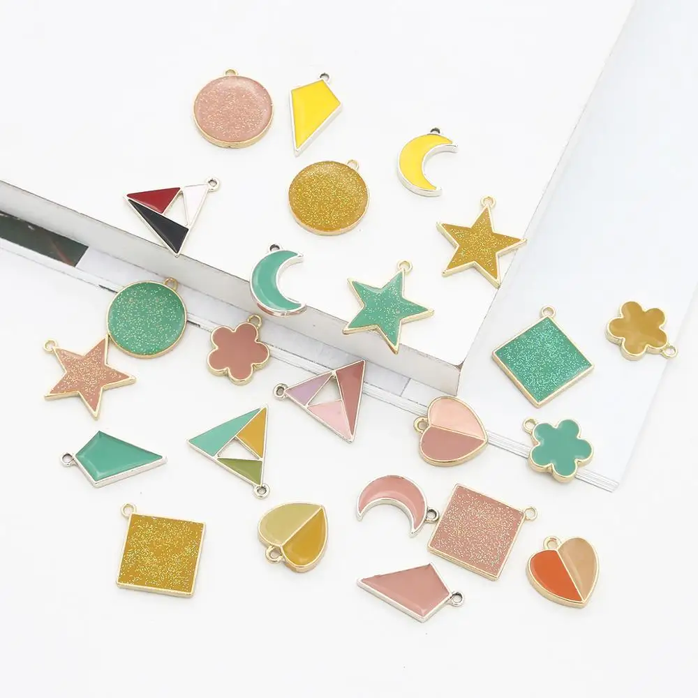 

6pcs Trendy Alloy Round Heart Triangle Geometry Enamel Charms DIY Pendant Handmade Jewelry For Earring Necklace Bracelet