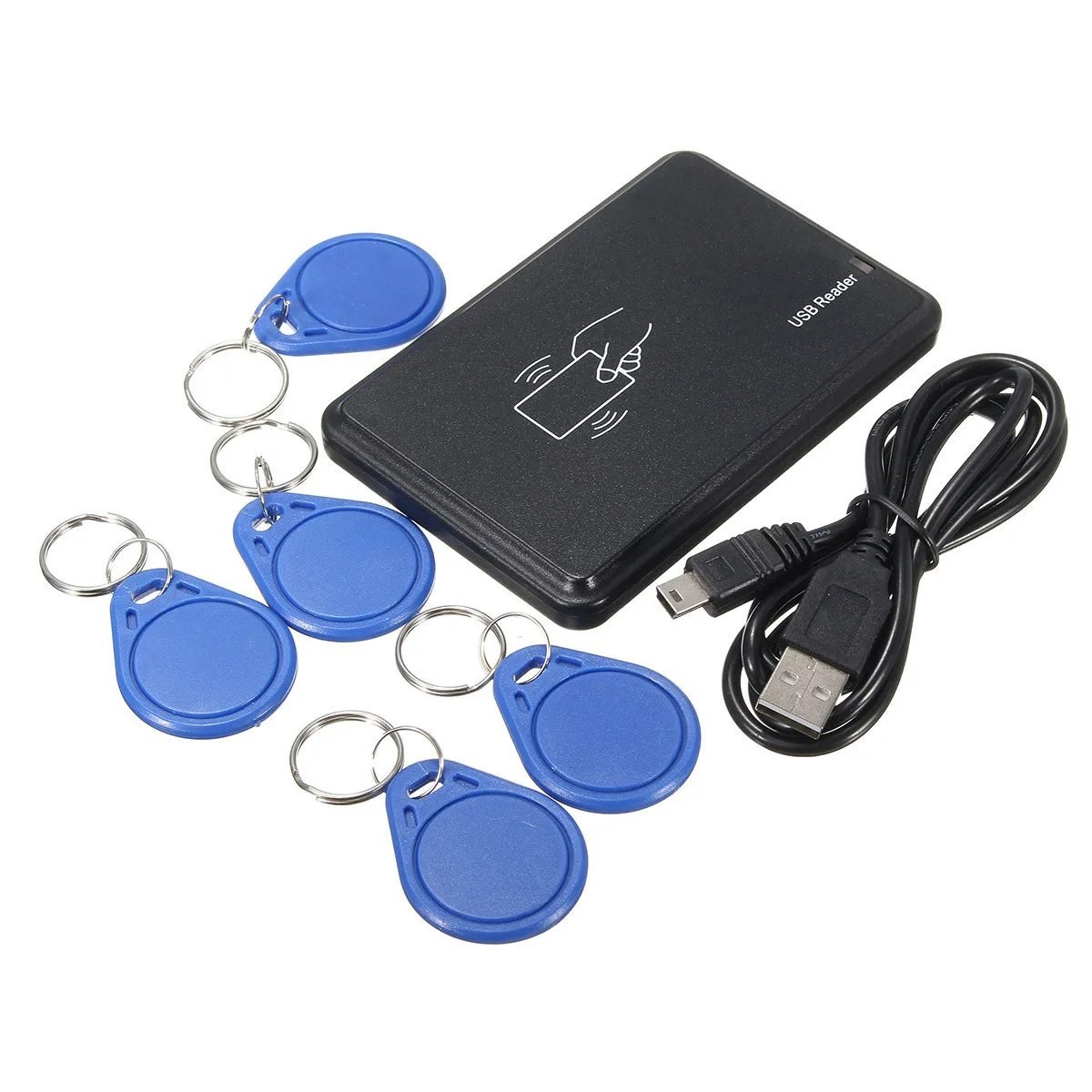 

USB RFID Copier 125KHz Cloner Writer Duplicator Programmer EM4100 Reader with 5 Pcs EM4305 T5577 Rewritable ID Keyfobs Tags Card