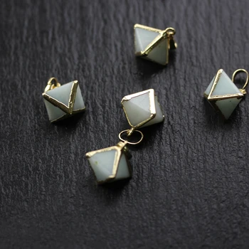 

Natural Amazonite Stone Rhombus Pendant Crafts,Cone Shape Golden Plated Charms Jewelry Necklace