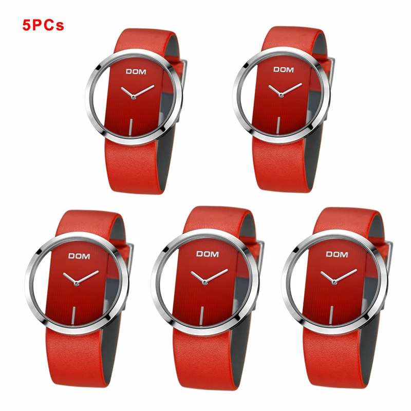 

5PCs Wholesale DOM Watches Women Casual Leather Quartz Watch Female Clock Girl Dress Wrist Relogio Montre Femme Saati LP-205