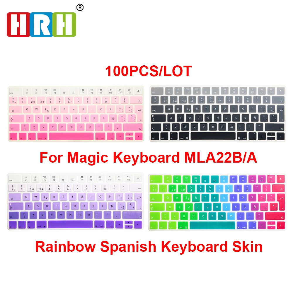 

100cs Spanish Rainbow Keyboard Cover Silicone Skin Protector For Apple Magic Keyboard MLA22B/A EU/UK European Keyboard Layout