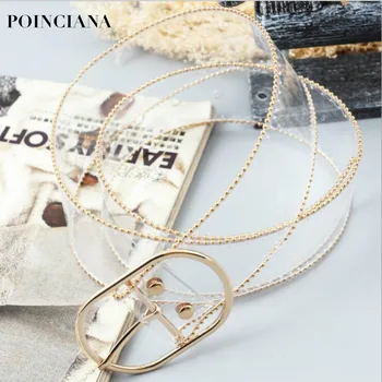 

Transparent PVC Oval Gold Metal Runway Belts High Quality Women Fashion 2018 Buckle Wide Belt Fashionable Modis Designer Belt