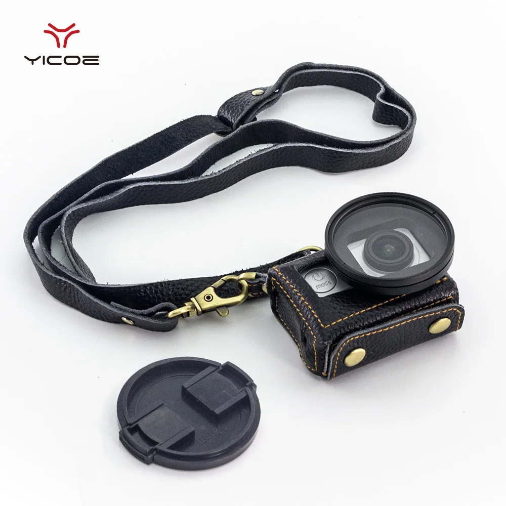 

For Gopro Hero 6 5 Leather Protective Case Cover Real with Set Key Sling + UV Lens Filter Cap for Go pro hero 7/ 6/5 UV Case Bag