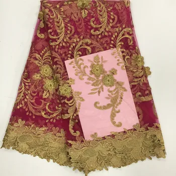 

French Net Lace Fabric 2017 Latest African Guipure Lace Fabric With Stone Embroidery Mesh Tulle Cord Lace Red African Fabric