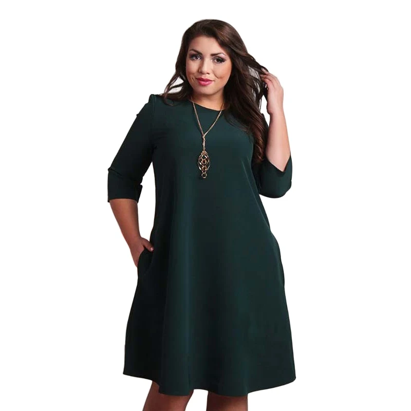 Модное женское платье размера плюс, платья для женщин, 4xl 5xl 6xl, осень, 3/4 рукав, вечерние платья, бохо, Пляжное, повседневное, свободное, сарафан - Цвет: Зеленый