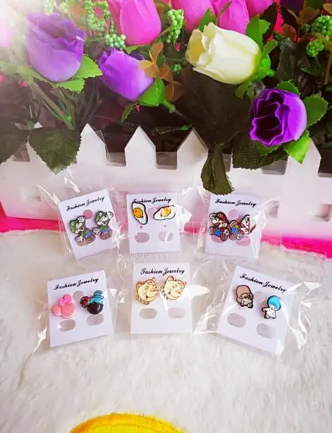 

6PCS Style Super Mario Promotion Fashion Anime Cartoon Earring Cute Animal Stud Earrings For Women Girls Kids Jewelry New Gift