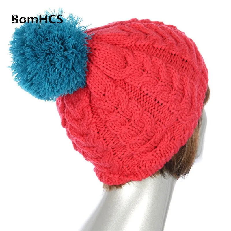 BomHCS Knitting Winter Hand Made Hat Selection Pom Pom Basic Beanie