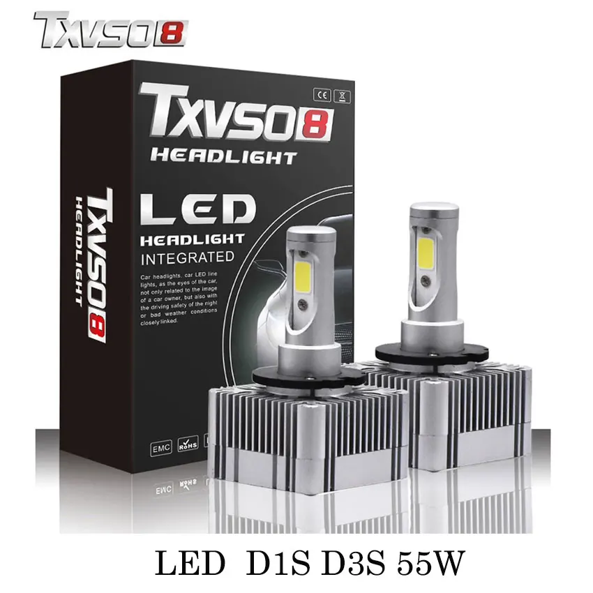 

TXVSO8 2PCS led D1S/D3S Fog Light Bulbs Kits Flip COB Chips-55W 26000LM 6000K Auto turbo Led Headlight Bulb luces headlamp