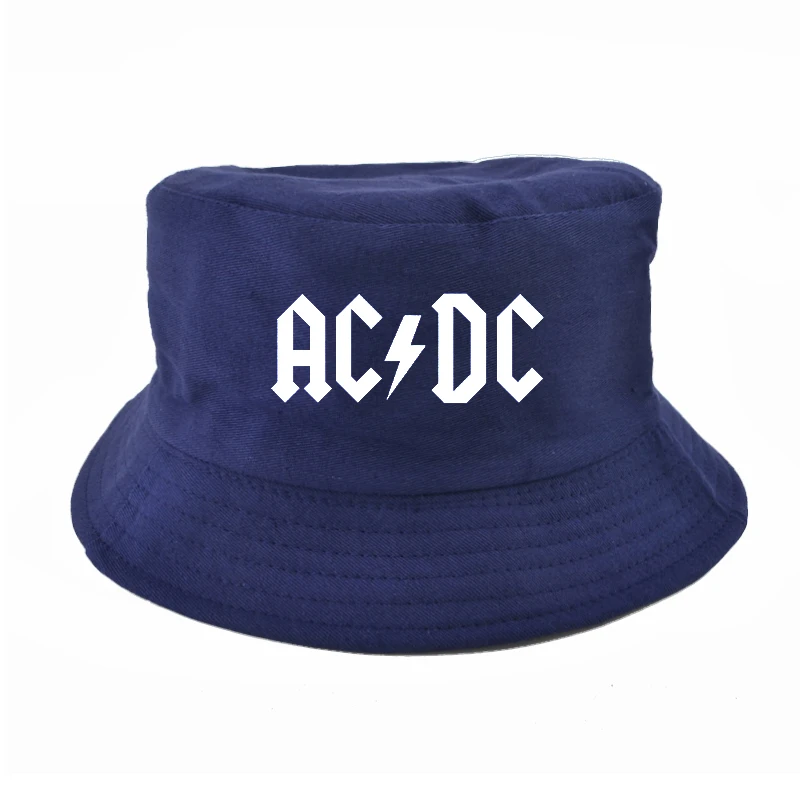 Мужская и Женская рок-группа AC/DC шляпа вентилятор прохладное лето Рыбак Панама Защита от солнца Кепка для охоты Рыбалка ведро шляпы - Цвет: Синий