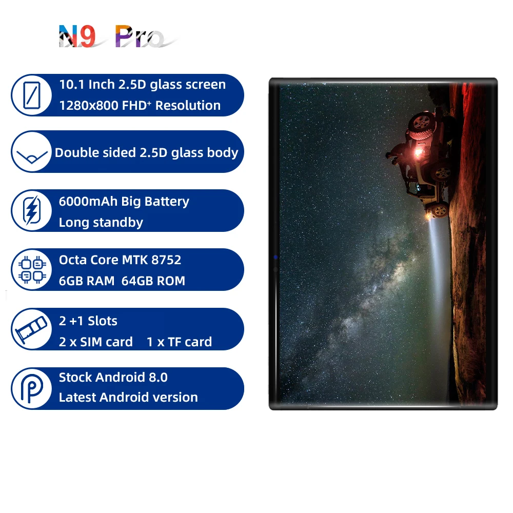  10.1 inches Tablet PC Android 8.0 4G Phone Call Octa -Core 4GB Ram 64GB Rom Built-in 3G Bluetooth W