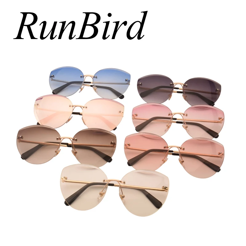 RunBird, новинка, кошачий глаз, солнцезащитные очки, модные, женские, Роскошные, брендовые, дизайнерские, без оправы, кошачий глаз, зеркальные, солнцезащитные очки для женщин, UV400, 1043R