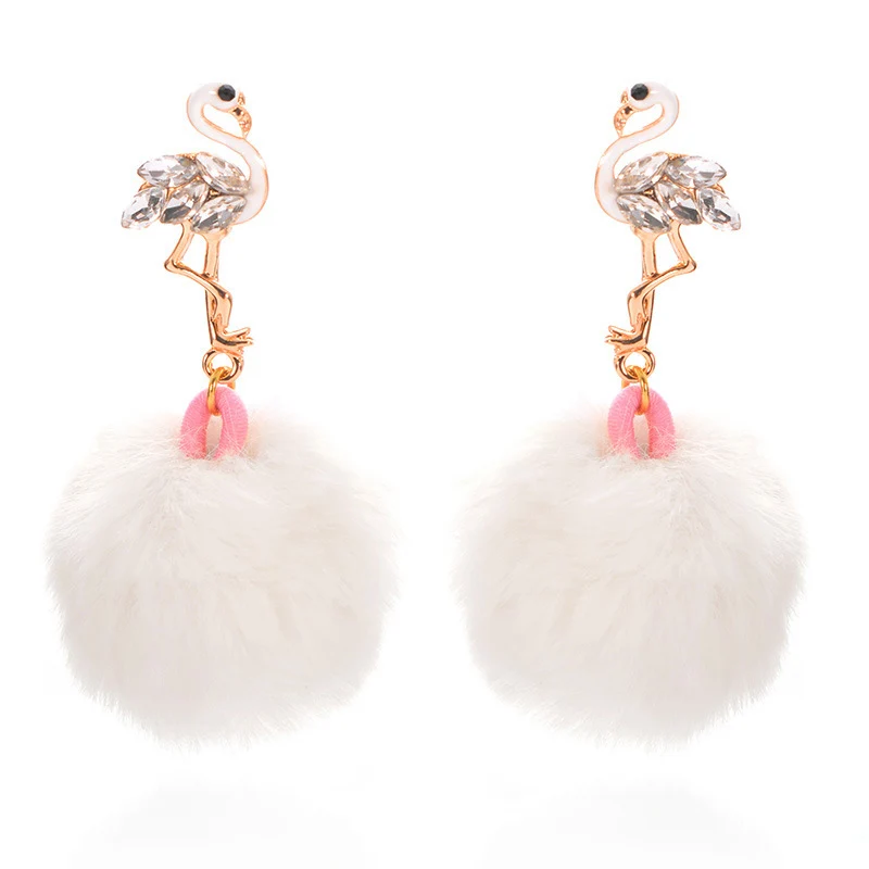 

Fashion Cute Flamingo Pompon Drop Earrings Animal Fake Fur Ball Lady Dangle Earring Jewelry Accessories Gift for Women JL