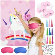 Crianças Decoração Do Partido Dos Miúdos do Unicórnio Unicornio Pin Jogo 1pcs Cartaz + 12 Unicórnio Unicórnio Chifres + 1 Olhos Vendados
