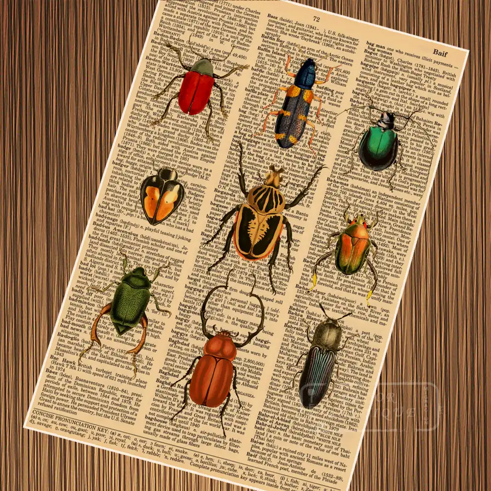 Vintage Insectos En El Diccionario Retro Poster Lienzo Pintura Diy