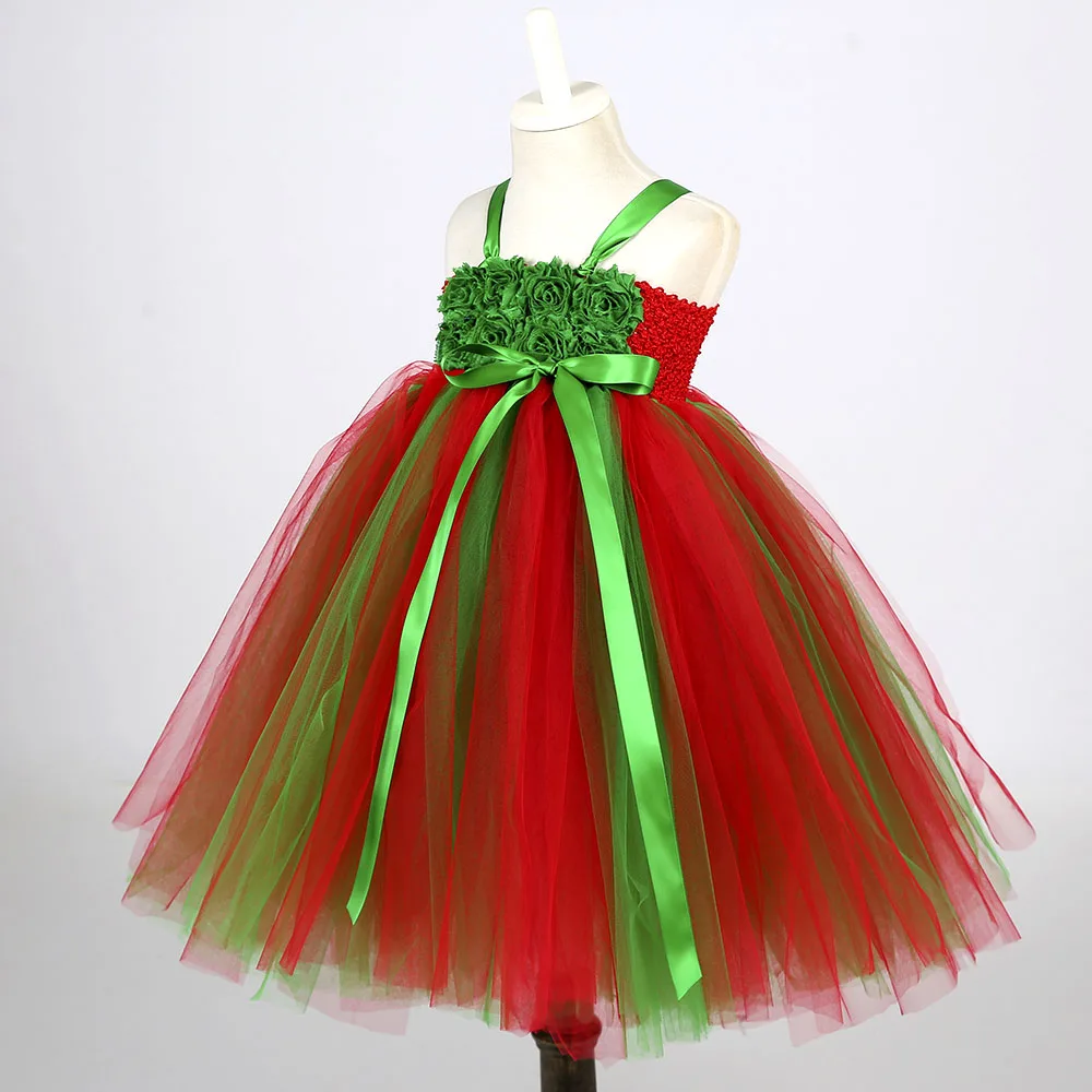 Green Red Ankle Length Girl Dress Christmas Autumn Clothing Children New Year Party Frock Tulle Tutu Christmas Tree Dress Gowns (5)
